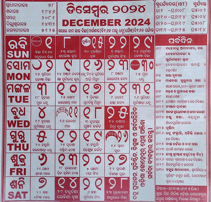 Pousha Odia Calendar, December Odia Calendar, January Odia Calendar