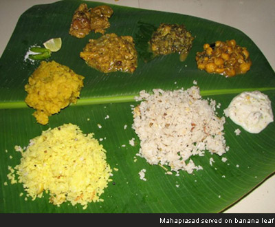 Mahaprasad served on banana leaf